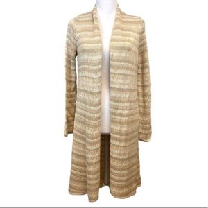 Chico’s Striped White Gold Beige Long Sweater